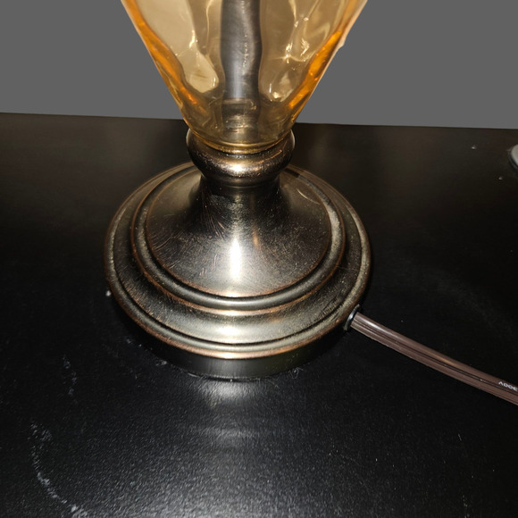 Amber Glass & Bronze Metal Table Lamp 14" Vintage Style Accent Light - Picture 3 of 6